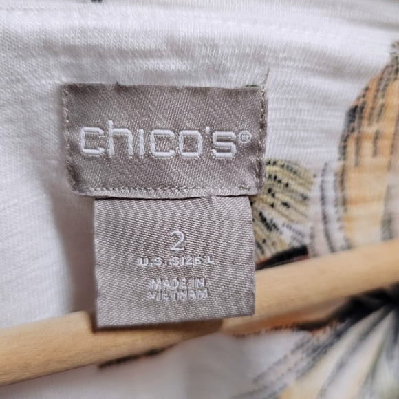 Chico's Cotton Blend Slub Floral Utility Sleeve Button Tee Size Large Tropical - Picture 11 of 12
